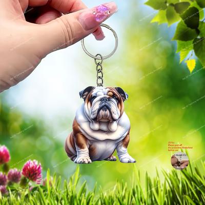 2D flacher Bulldogge, der treueste Lebensgefährte des Menschen, Tierliebhaber, Art-Deco-Ornamente, Anhänger, Schlüsselanhänger, geeignet für jeden Feiertagsanlass, zum Verschenken