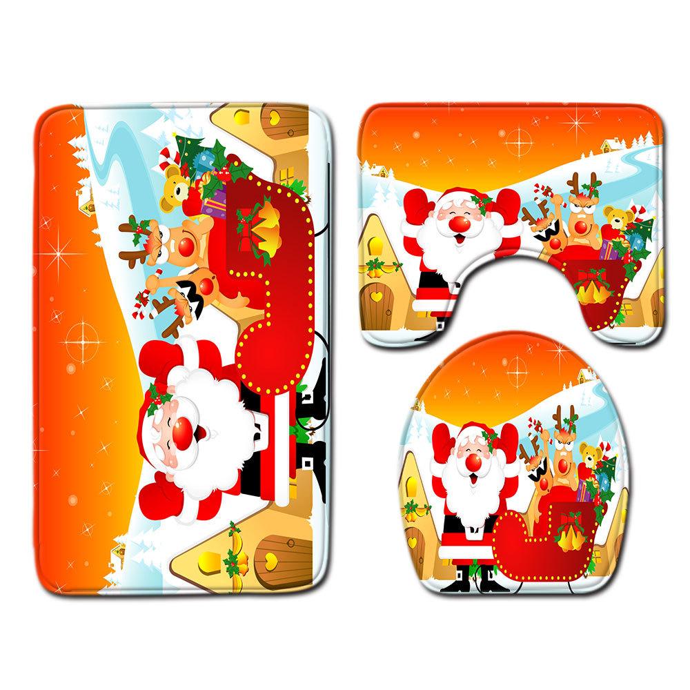 Christmas Bathroom Floor Mat Toilet Three-Piece Set