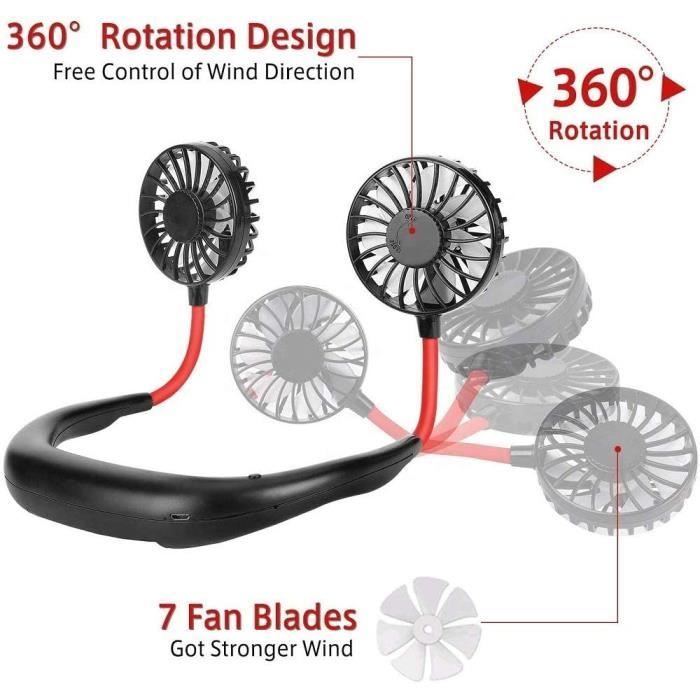 USB Rechargeable Neck Fan - EXEDSCEND - 3 Speeds - Black