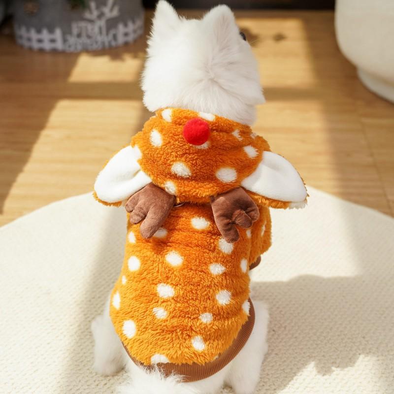 Pet Christmas Costume Deer Print Hooded Warm Outfit Medium Dogs Cats Winter