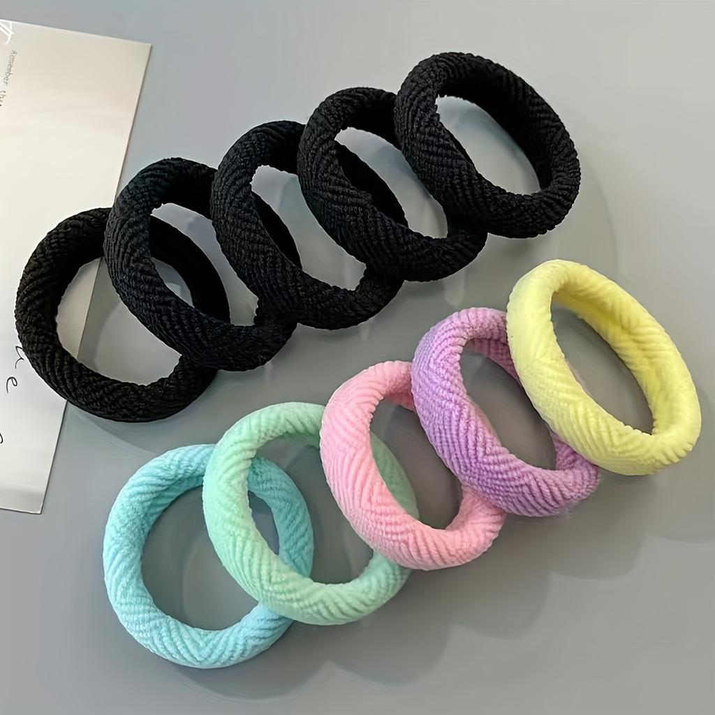 10pcs Bohemian Style Striped High Elasticity Hair Ties Thick Seamless Stretchy Rubber Bands Vibrant Colors Ponytail Holders
