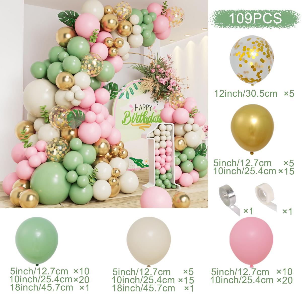 

109 шт. Зеленые Белые Розовые Тематические Арки Гирлянды Золотые Металлические Латексные Шары Детский Душ Девочки День Рождения Украшения Фон