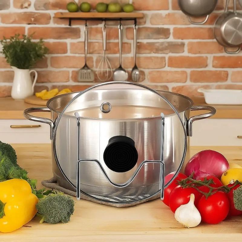 3PCS Multifunctional Stainless Steel Pot Lid Holder Non-Slip Space-Saving Anti-Tip Lid Organizer for Kitchen Restaurant
