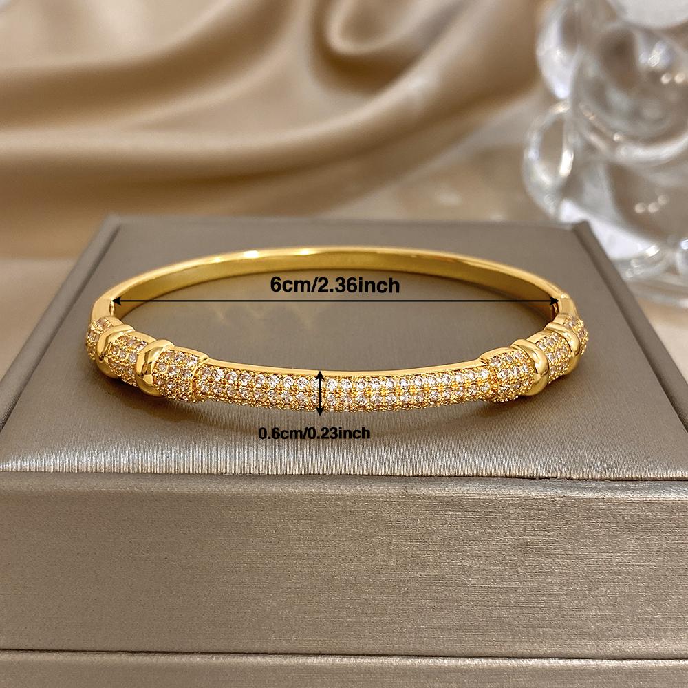 Shiny Geometric Micro Inlaid Rhinestone Stacked Bracelet for Women Delicate Gold Plated Copper Cuff Bangle Jewelry Gifts