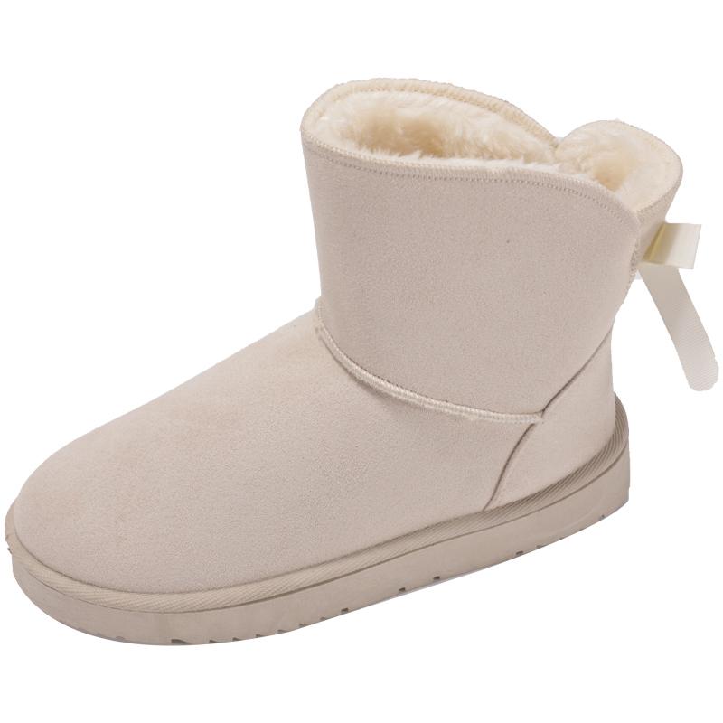 Fashion Fur All-in-one Snow Boots Women's New Short-tube Winter Velvet and Thickened Bow-knot Cold-proof and Warm-keeping Cotton Shoes