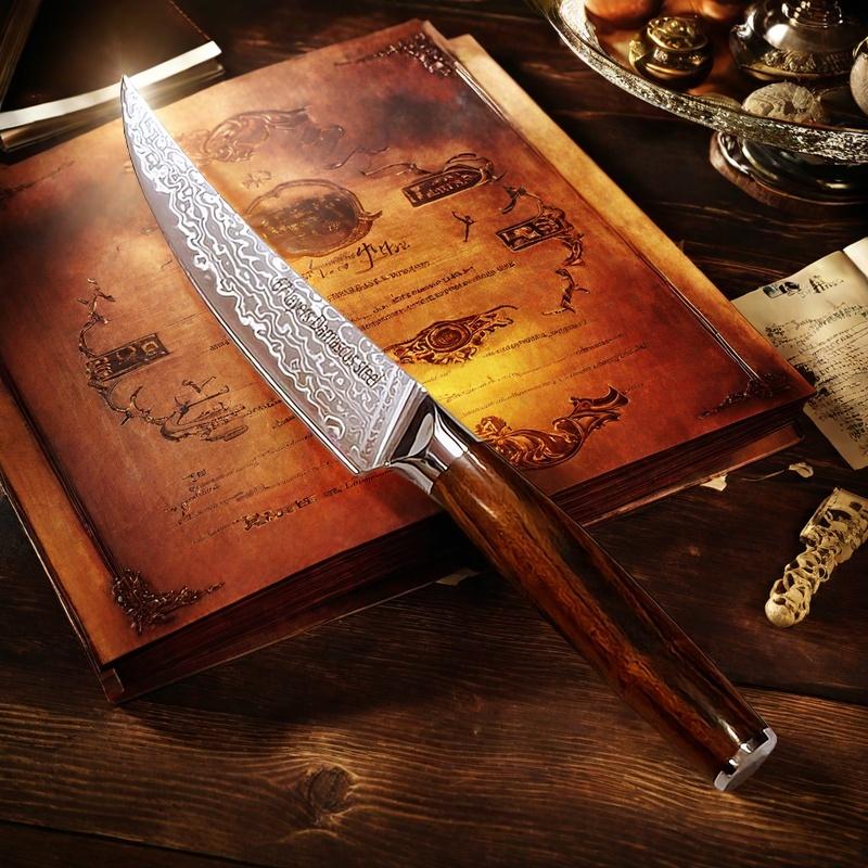 1 pcs Damascus Steel Steak & Multi-Purpose Knife VG10 Is Super Sharp With Ebony Handle - Razor-Sharp Durable Blade For Kitchen