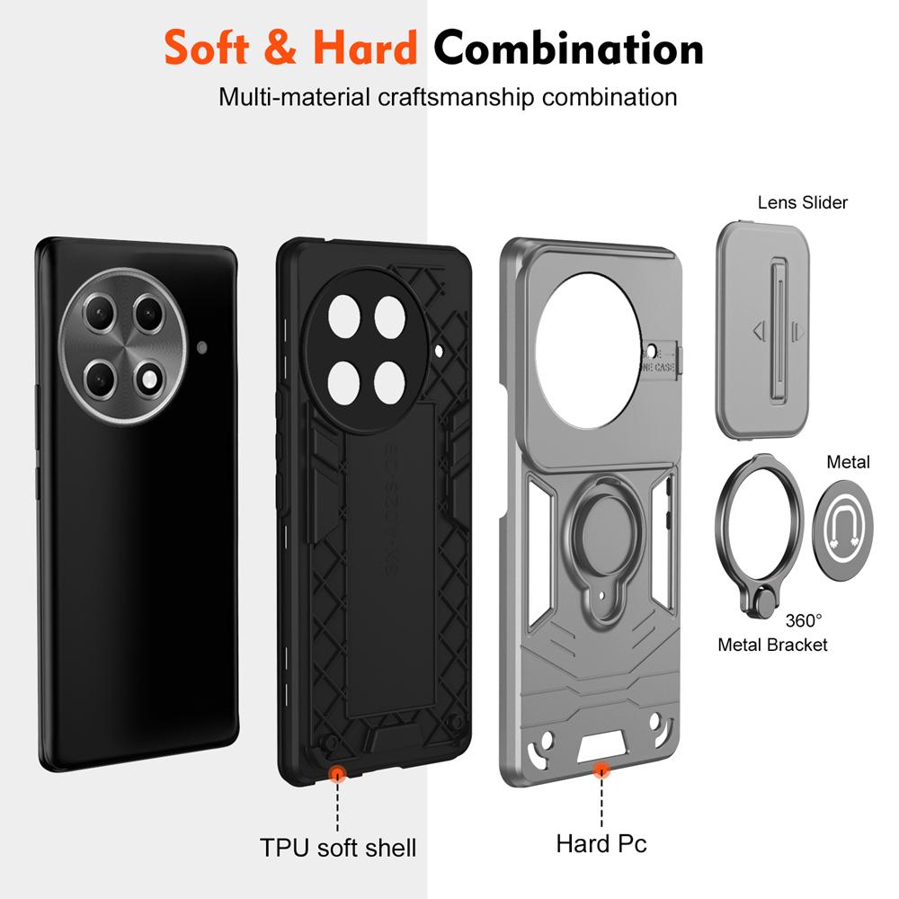 KEYSION Shockproof Armor Case for Tecno Camon 30S Pro Camera Lens Protection Ring Stand Phone Back Cover for Tecno Spark 30 Pro