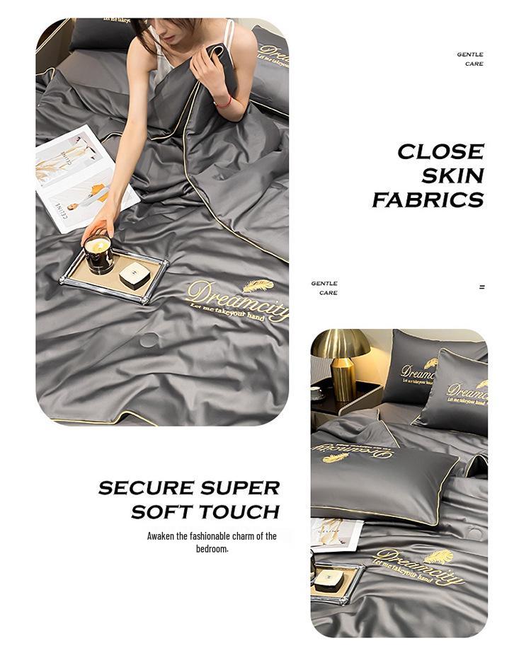 Gewaschenes Seiden-Tencel Sommer-Steppbett-Set - Besticktes Eis-Seiden-Vierteiler