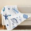 Plush Flannel Throw Blanket – Machine Washable Soft Warm Ocean Theme with Shell & Starfish, Cozy for Home Lounge, Office Nap, Halloween & Christmas