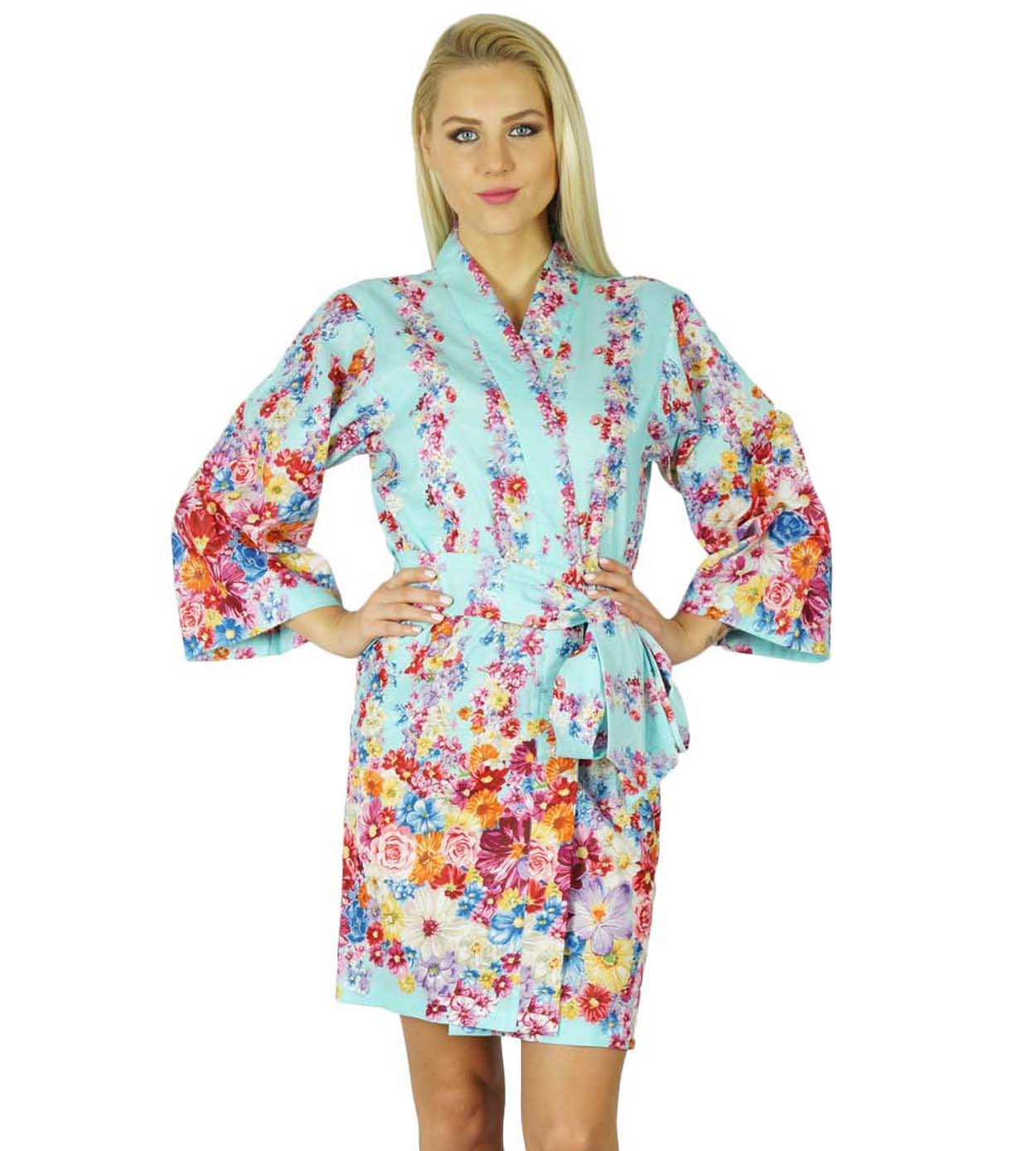 

Bimba Women Cotton Printed Short Robe Getting Ready Bridesmaid Robes 26W різнокольоровий