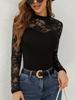 2025 Autumn/Winter Lace Patchwork Long Sleeve Stand Collar Women's T-shirt
