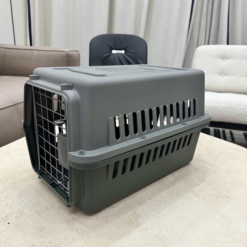 Portable Graphite Green Pet Carrier: Cat Cage & Dog Shipping Box