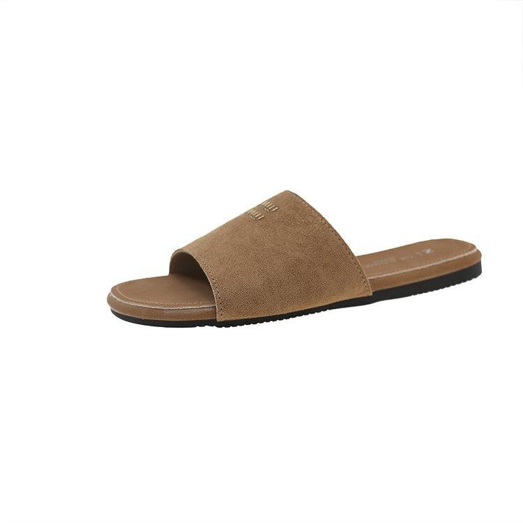 [Armano] Sanfte koreanische Version von flachen Pantoffeln für Damen-Sommerbekleidung 2025 neu Xiaoxiangfeng Ein-Wort-Slipper Strand-Sandalen