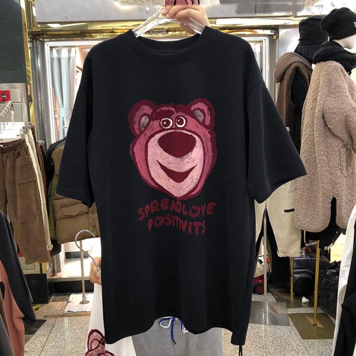 

Good quality summer cotton short-sleeved T-shirt for women s loose large size medium and long cartoon printed top for women XXXXL