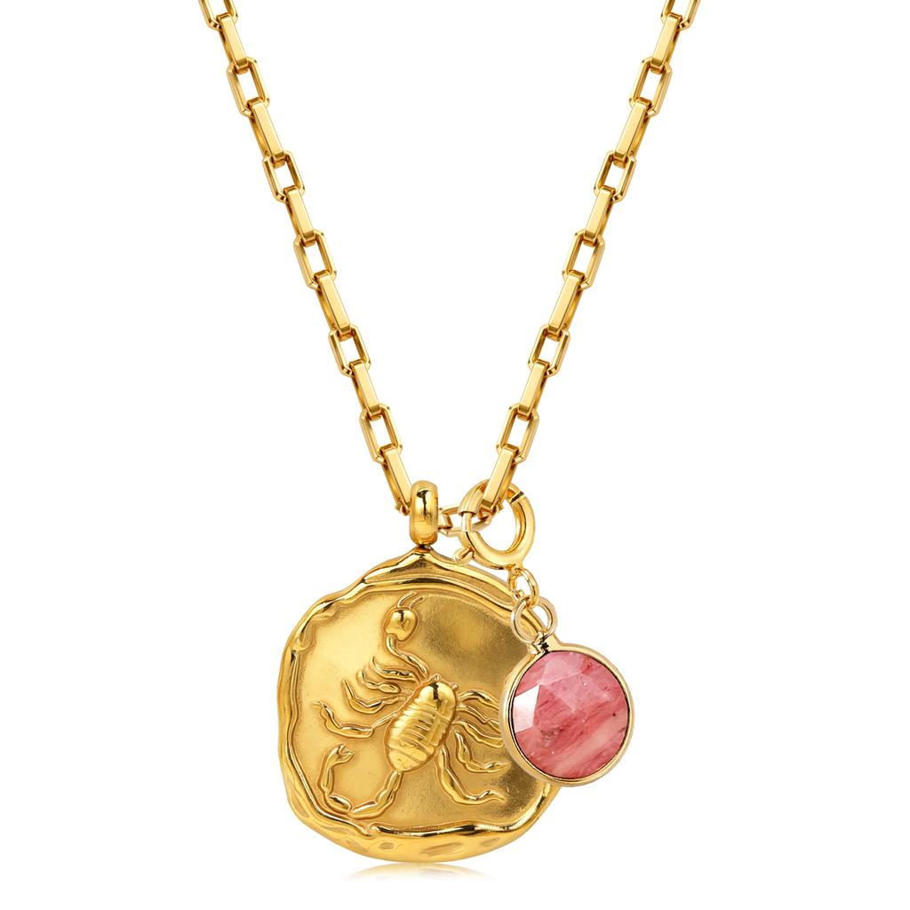 12 Zodiac Stainless Steel Women's Necklace Birthstone Zodiac Round Pendant Necklace Sweater Chain Amulet Color Christmas Gift