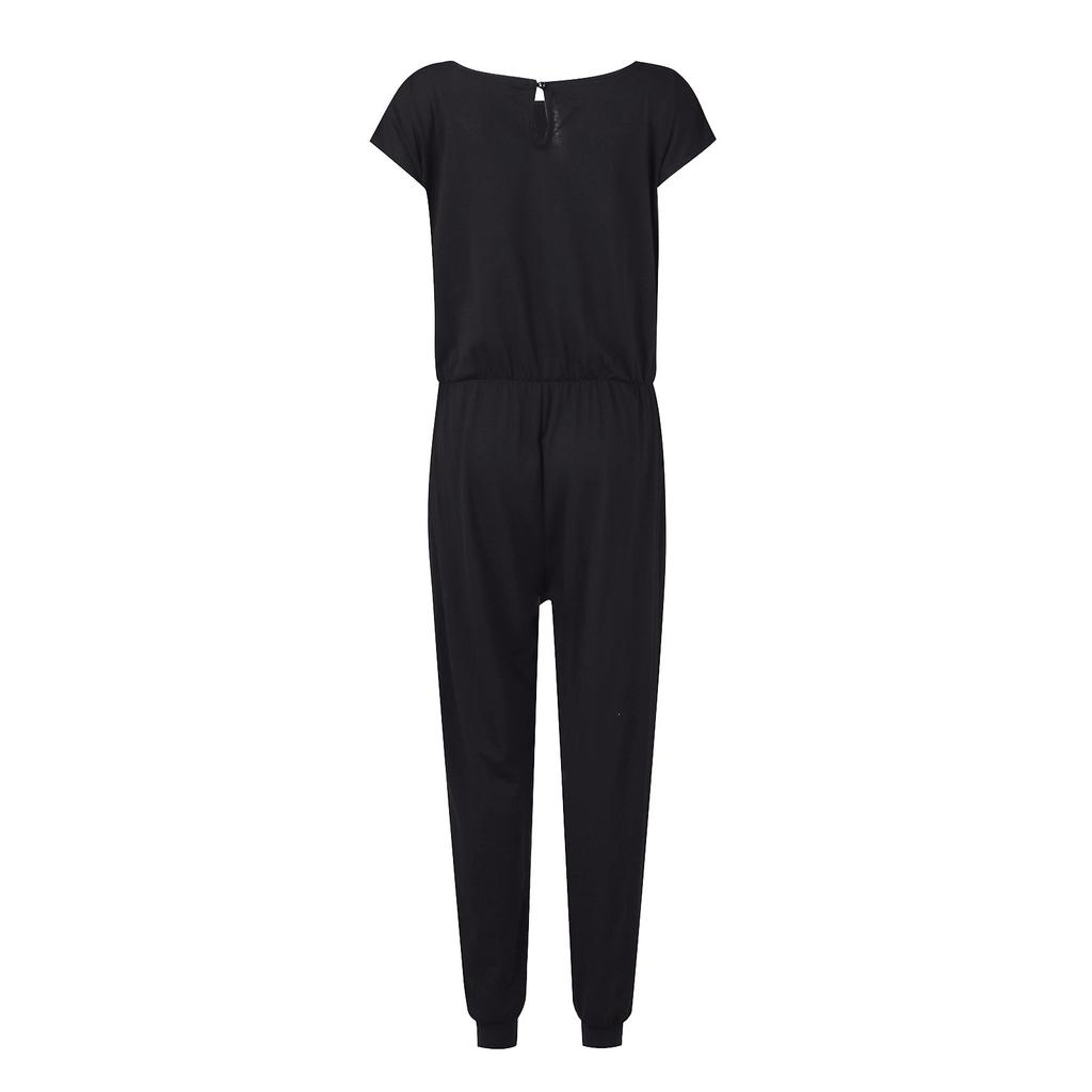 Women's Loose Off Shoulder Elastic Waist Stretchy Long Romper Jumpsuit With Pockets