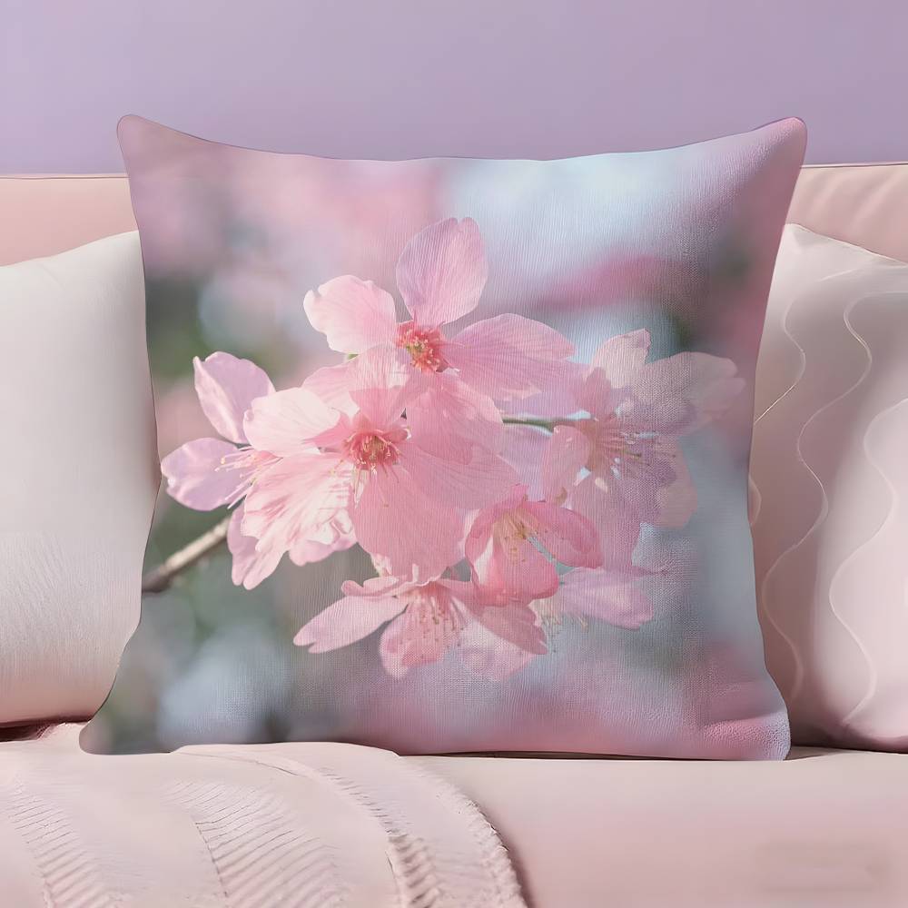 fashion Cherry Blossom Pillow Case Anti-dustmite Pillowcase Invisible zipper silky short plush Sofa cushion cover