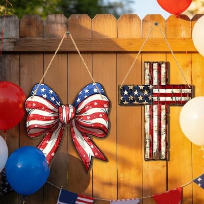 Memorial Day Hanging Door Sign 2D 250th Anniversary Wreath Decorations Patriotic Door Hanger American Wooden Plaque