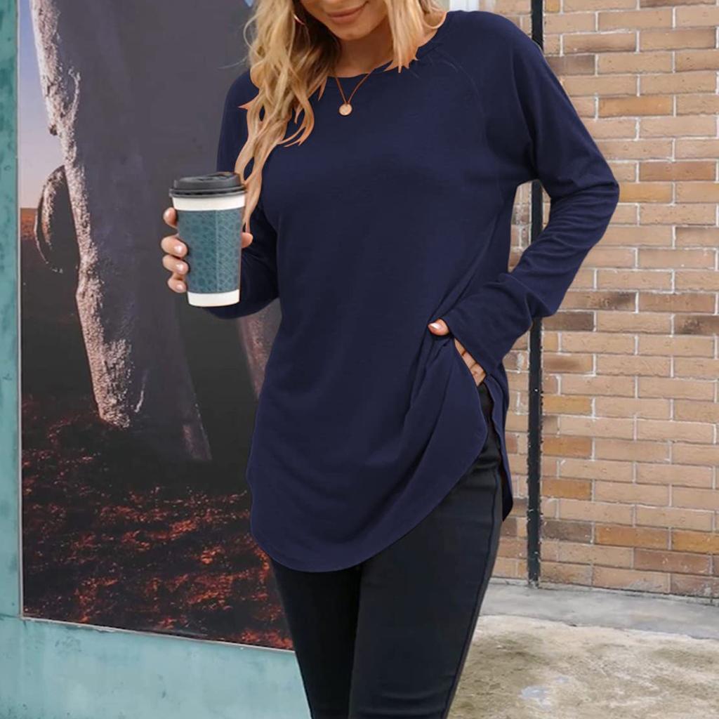 Dam Enfärgad Långärmad Rundhals Slim Fit Underdel Casual Pullover Topp