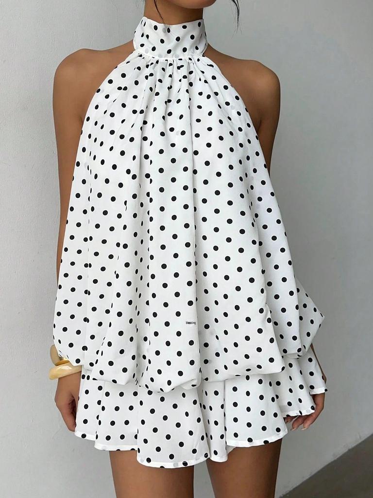 Chic Irregular Halterneck Backless Dress - Solid Color, Sleeveless, Short Skirt