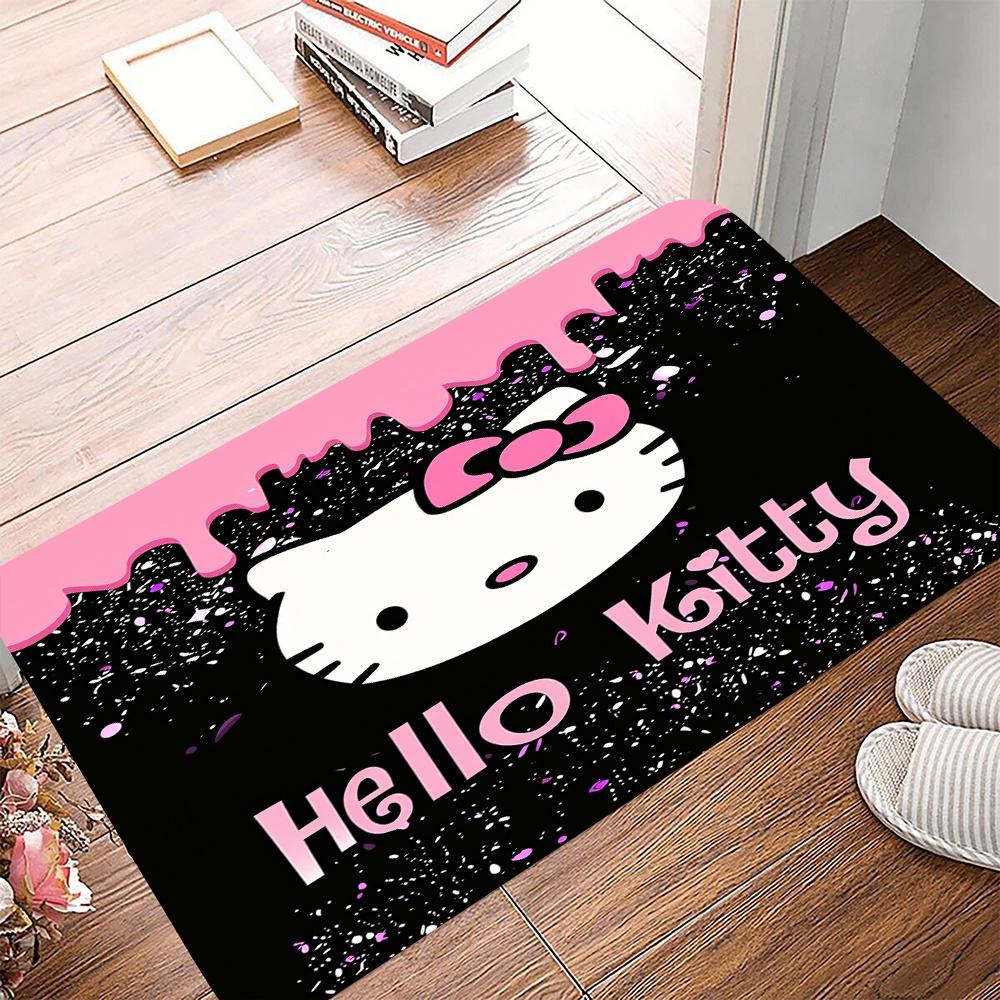 Hello Kitty Black Pink Print Floor Mat Non-slip Absorbent Bath Rug Cute Cartoon Entrance Doormat Soft Flannel Home Decor Carpet