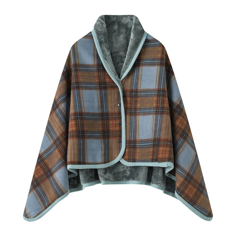 Flannel Wearable Shawl Blanket Winter Thick Plaid Blanket  for Women and Office Use
