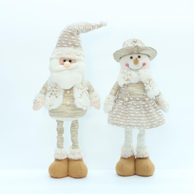 Off-gold fabric sitting retractable old man snowman doll light-colored Christmas ornament ornament