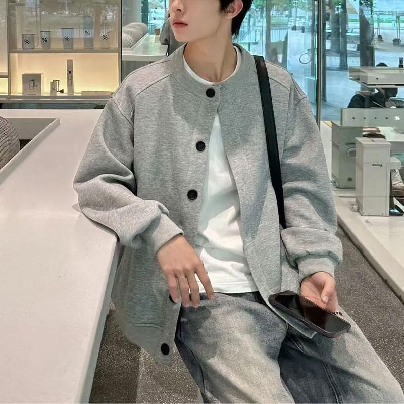 

Мужская одежда Однотонные пальто Круглый вырез Повседневные Осень Зима Однобортные Винтажные С длинным рукавом Молодежный стиль Куртки L серый