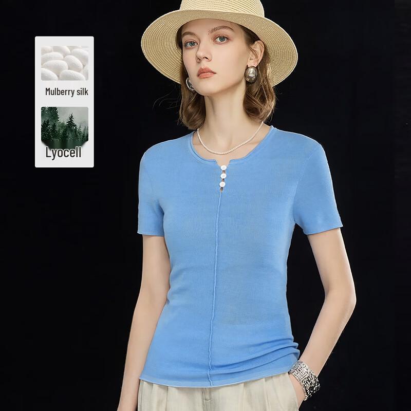 Wudao Silk Blend Breathable Knit Short-Sleeve Top