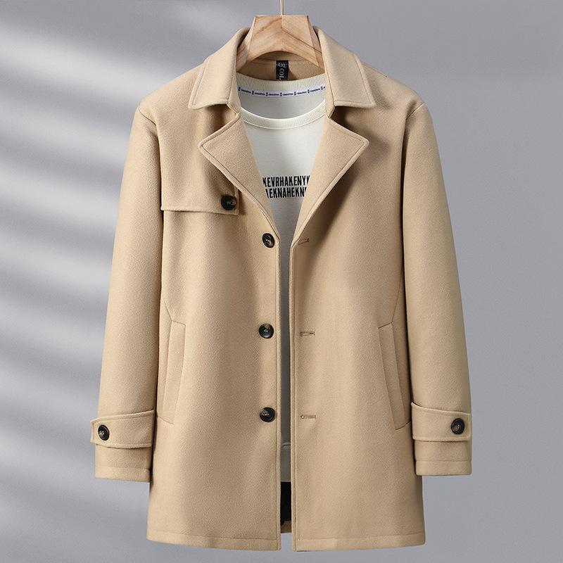 

Мужское шерстяное пальто средней длины на осень и зиму больших размеров, для полных и очень полных, повседневный двусторонний шерстяной костюмный пиджак-ветровка 4XL хаки