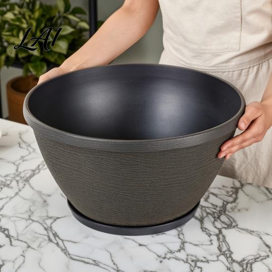 Breathable Garden Pot with Drainage Resin Flower Planters Vintage Plant Hole & Saucer Lightweight Durable Imitation Stone for Indoor Outdoor Retro