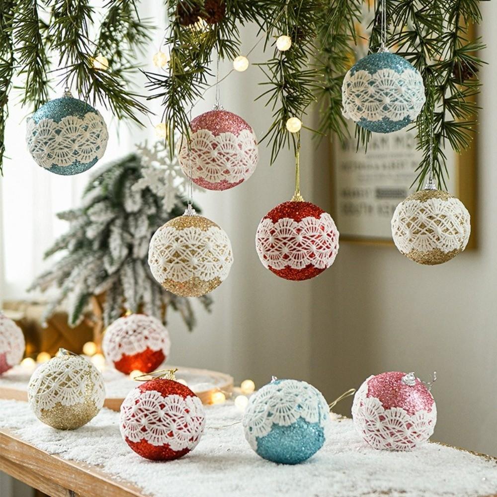 New 8cm Christmas Ball Pendant Lace Foam Xmas Tree Charm Christmas Supplies Party Decoration