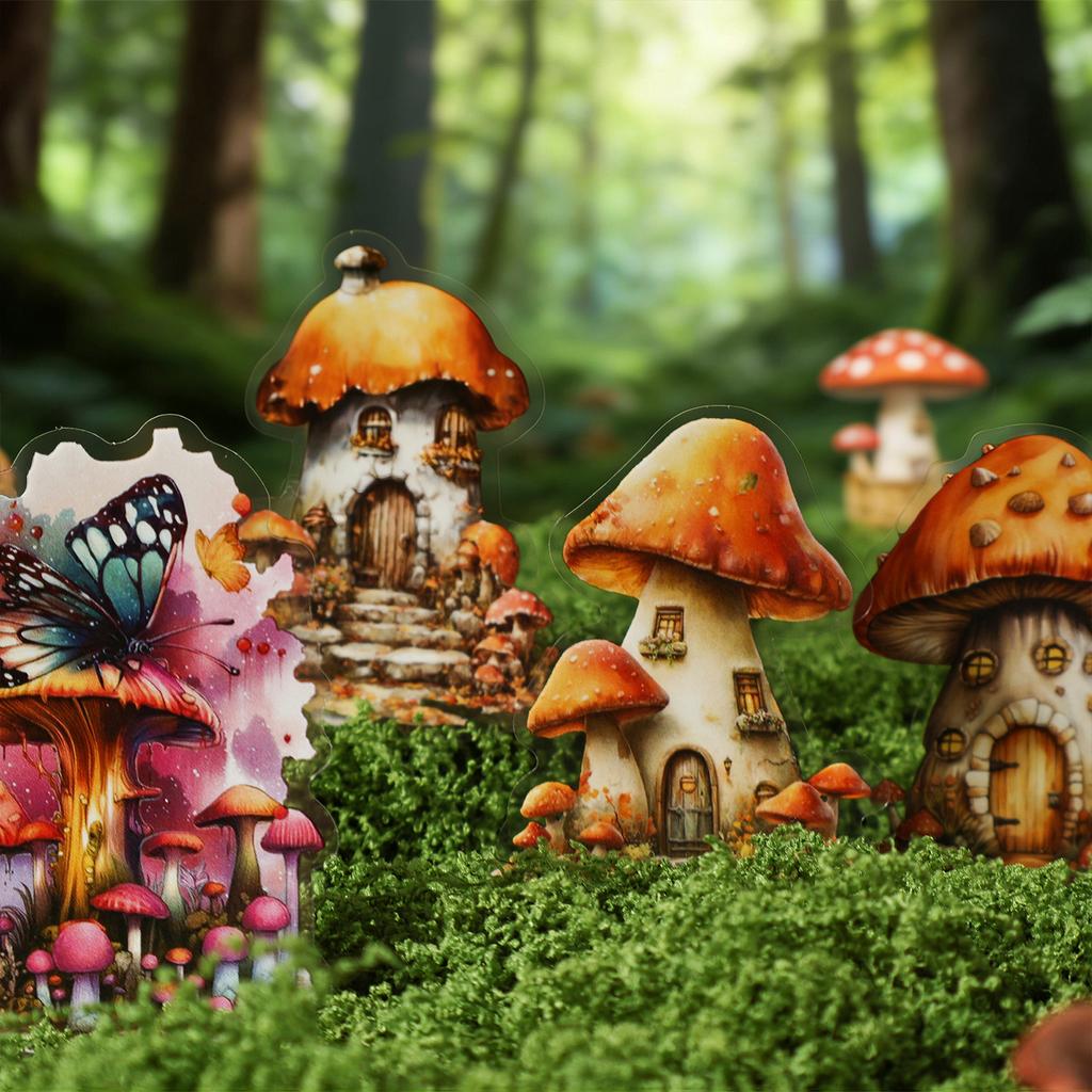 18pcs/pack mushroom house story series Creative aesthetics PET sticker Planner Handbook Scrapbooking DIY stationery sticker