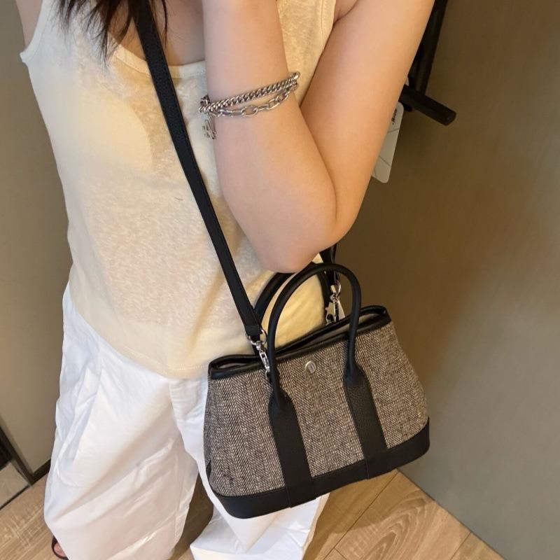 

New handmade canvas garden bag dual-purpose leather casual handbag shoulder crossbody striped tote women s bag