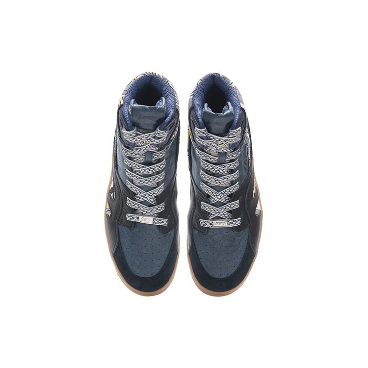Li Ning 937 Textile, Leather Abrasion Resistant, Lightweight, And Breathable High top Skateboard Shoes Men's Black Blue AZGS043-3