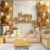 2D Luxury Gold Birthday Backdrop, Glitter Balloon & Gift Background Cloth