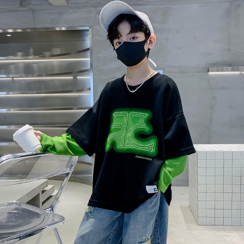 

Boys Stylish Spring & Autumn Sweatshirt: 2025 New Two-Piece Design for Kids 120cm