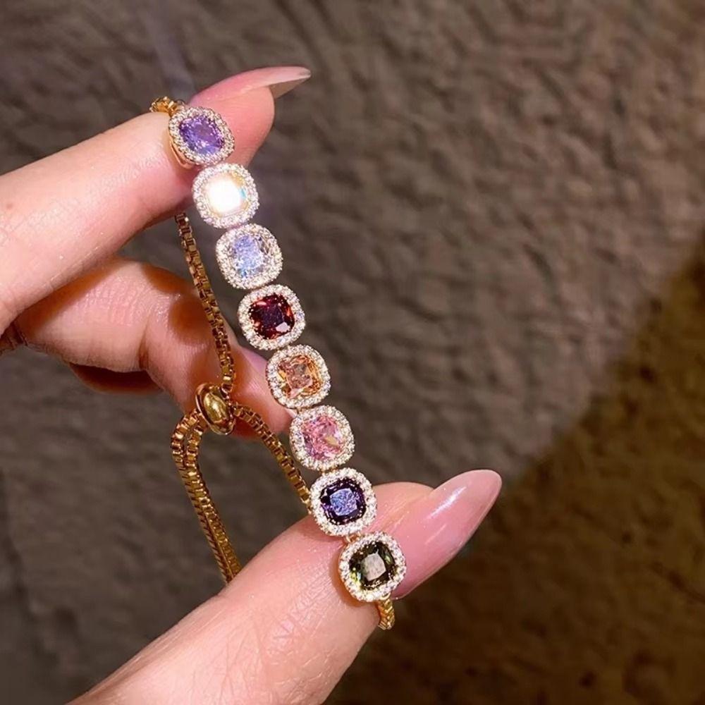 Luxury Geometric Cube Bracelet Multicolor Adjustable Gold Bracelet  Friendship Gift