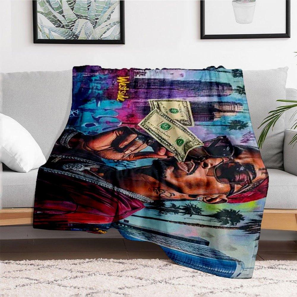 "Rapper Holding Money Graffiti Art Print Poster"Blanket Flannel Throw Blanket for Sofa, Bed, Travel, Camping, Office, Couch, Chair, And Bed