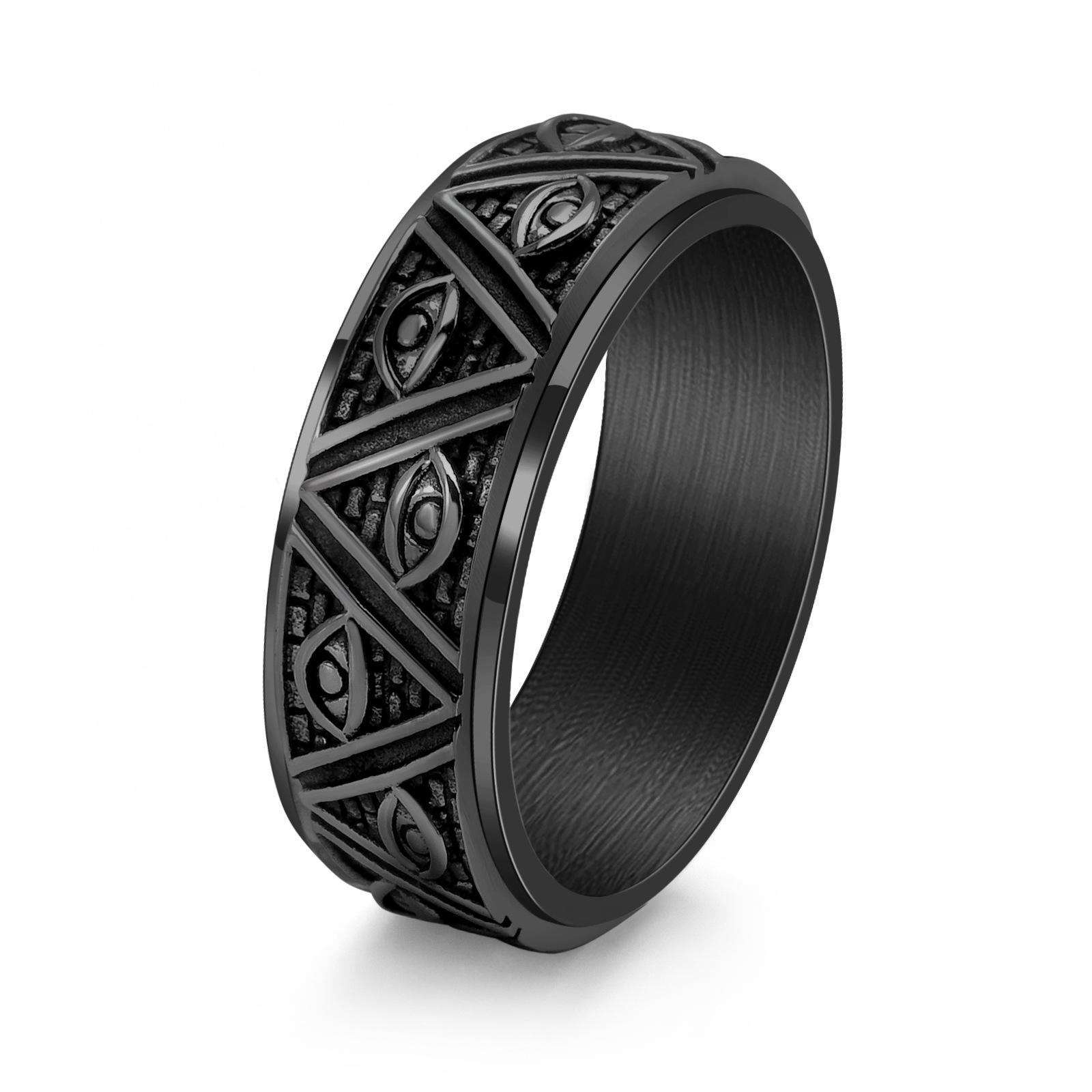 Retro Punk Men s Triangle Pyramid of God s Eye Ring Stainless Steel Ring Gold Plated Jewelry 11 чёрный