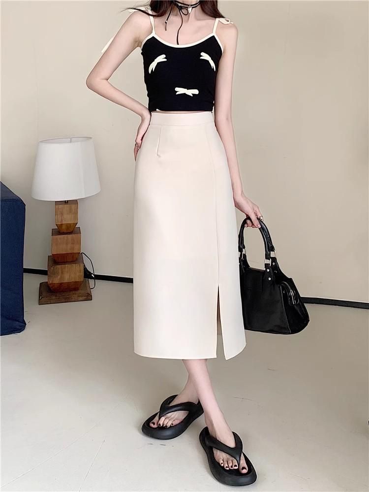 2026 New Plus Size High Waist Midi Slit Skirt - Light Mature A-line Design for Women