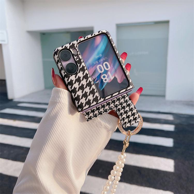 Applicable To OPPO Find N2Flip Thousand Birds Pattern Card Bag Mobile Phone Case X Flip Folding Pearl Bracelet Protective Case