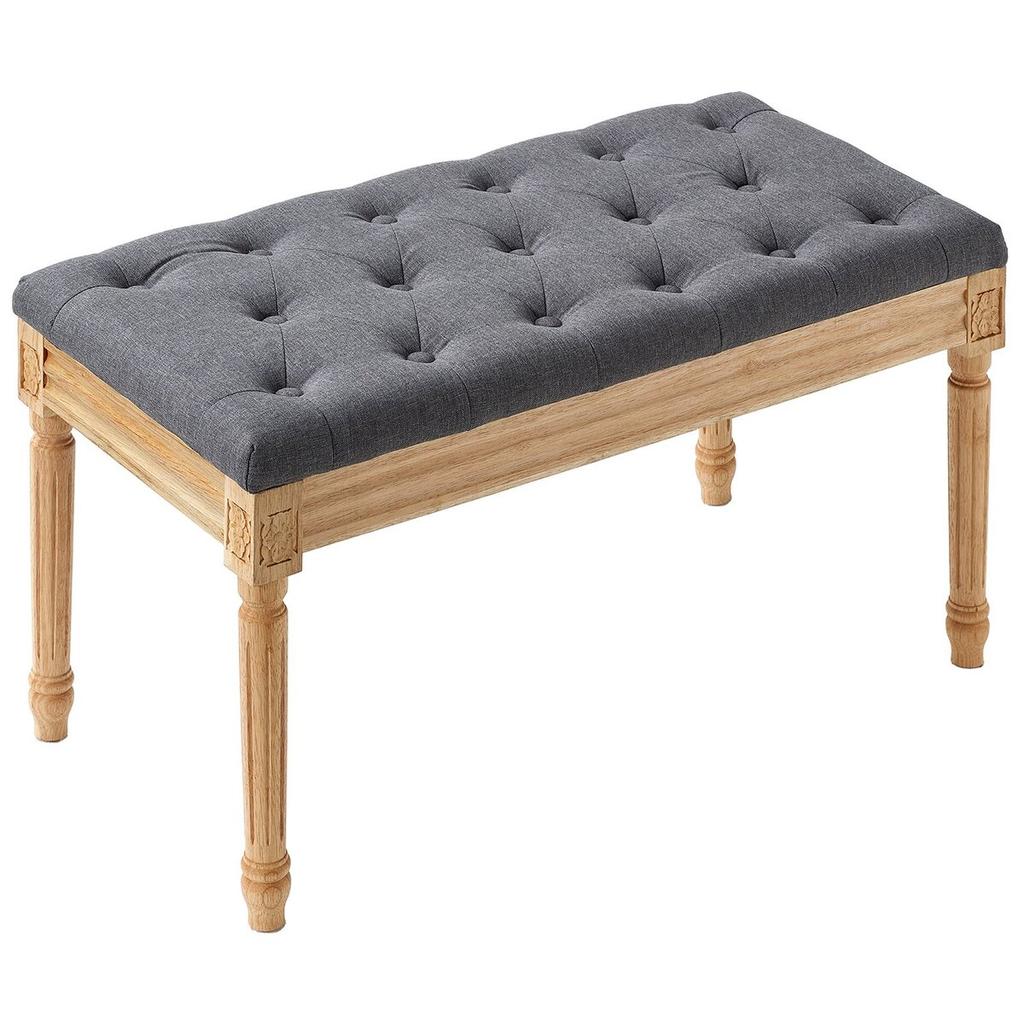Upholstered Bench, 16"W Ottoman Bench, End of Bed Bench with Foam Padded Cushion and Rubberwood Legs, Tufted Footrest Stool Entryway Bench for Dining