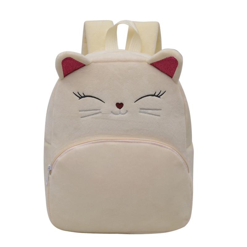 Kids Cartoon Plush Cat Backpack With Breathable Straps For Kindergarten School