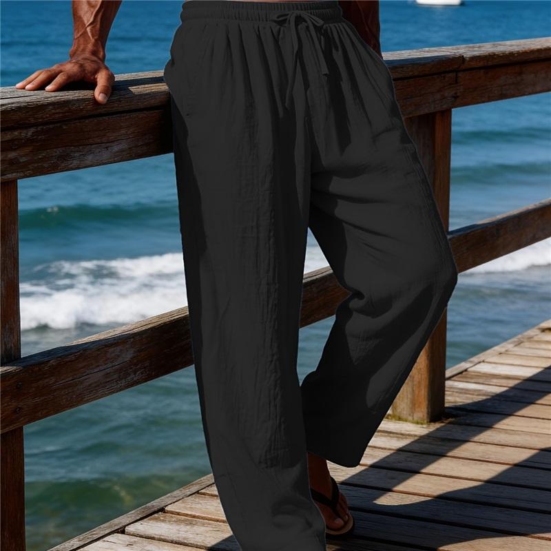 Men's Loose Jogging Pants, Woven Linen Solid Straight Leg Pants