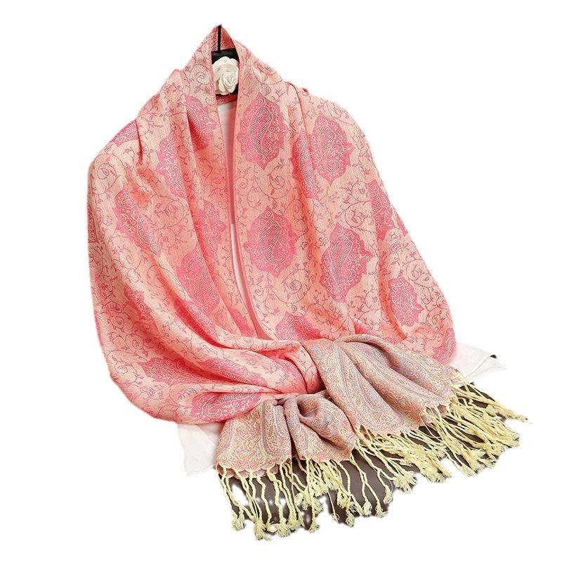 Jacquard Retro Ethnic Style Human Cotton Cashew Shawl Spring And Autumn Fringed Long Decorative Scarf