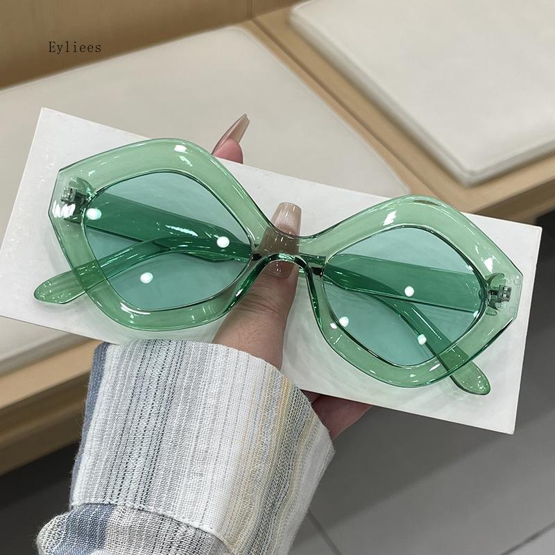 Retro Irregular Polygon Cat Eye Sunglasses Women Shades Uv400 Fashion Trending Green Pink Men Sun Glasses