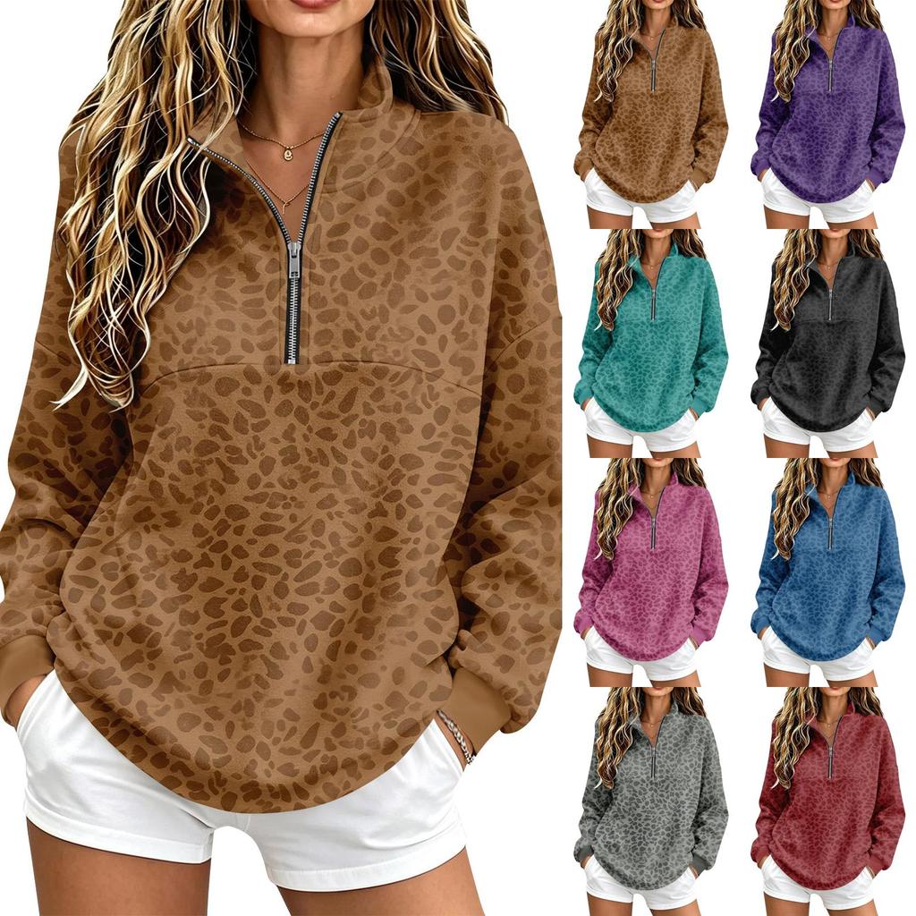 Women's Leopard Print Lined Pullover Sweatshirt