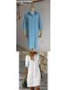 Loose Lapel Button Mid-Sleeve Solid Color Cotton Linen Shirt Dress
