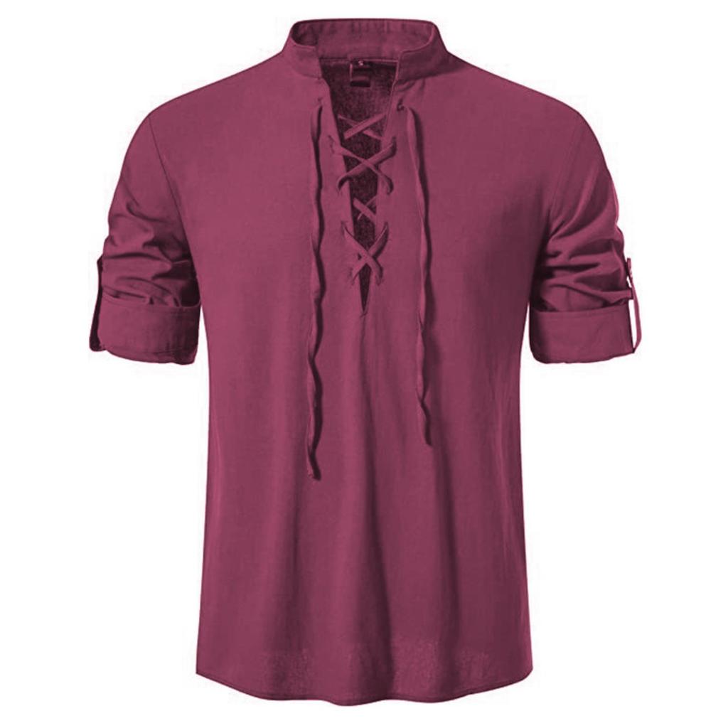 Herren Stehkragen Langarmhemd Baumwolle Henleys Shirt Hippie Lässig Strandhemd